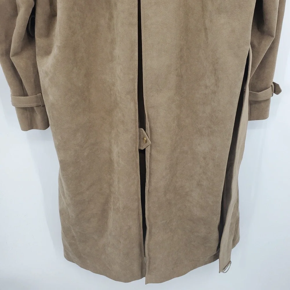 Vintage Neiman Marcus Alcantara Faux Suede Trench Coat Double Breast Tan Duster